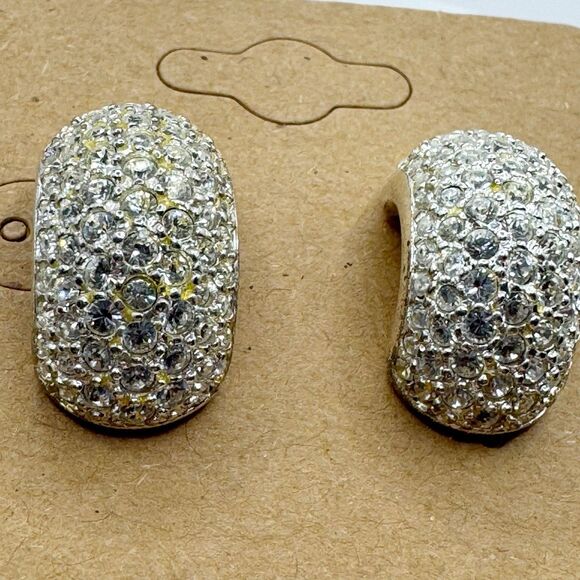 Vintage Carolee Half Hoop Pave Rhinestone Silver Tone Classy Sparkling Bridal - Picture 4 of 8